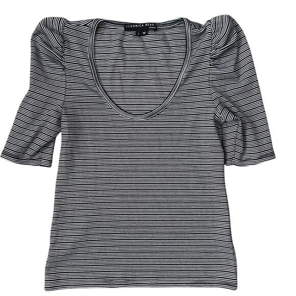 Veronica Beard Starling Striped Puff-Sleeve Top Black & White Size Small - Picture 7 of 12